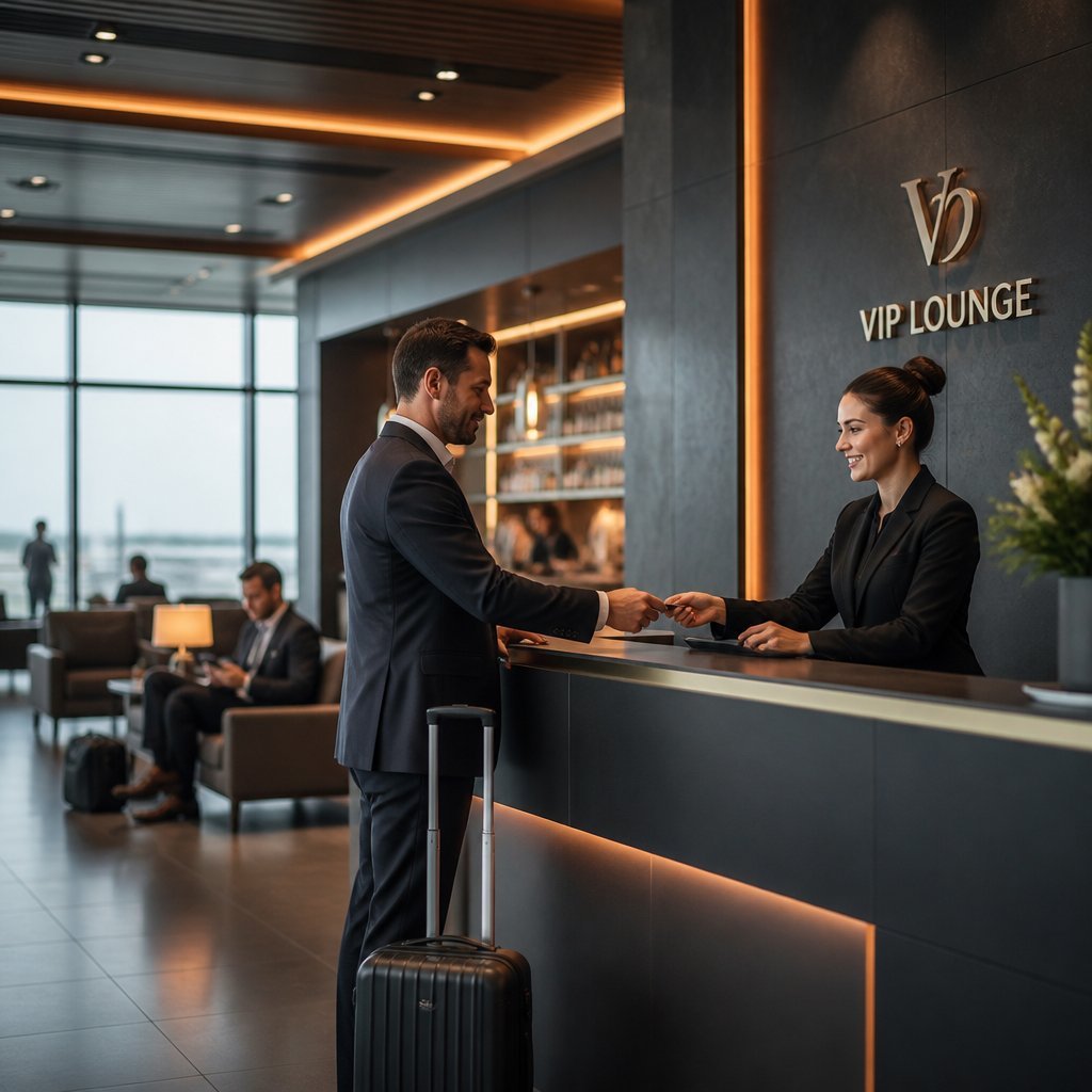 Check-in VIP em lounge executivo